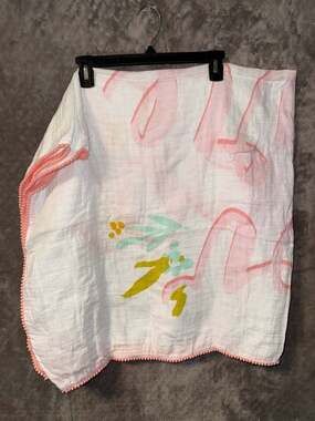 Cloud Island You Are Loved Cotton Muslin Baby Blanket with Pom-Pom Trim